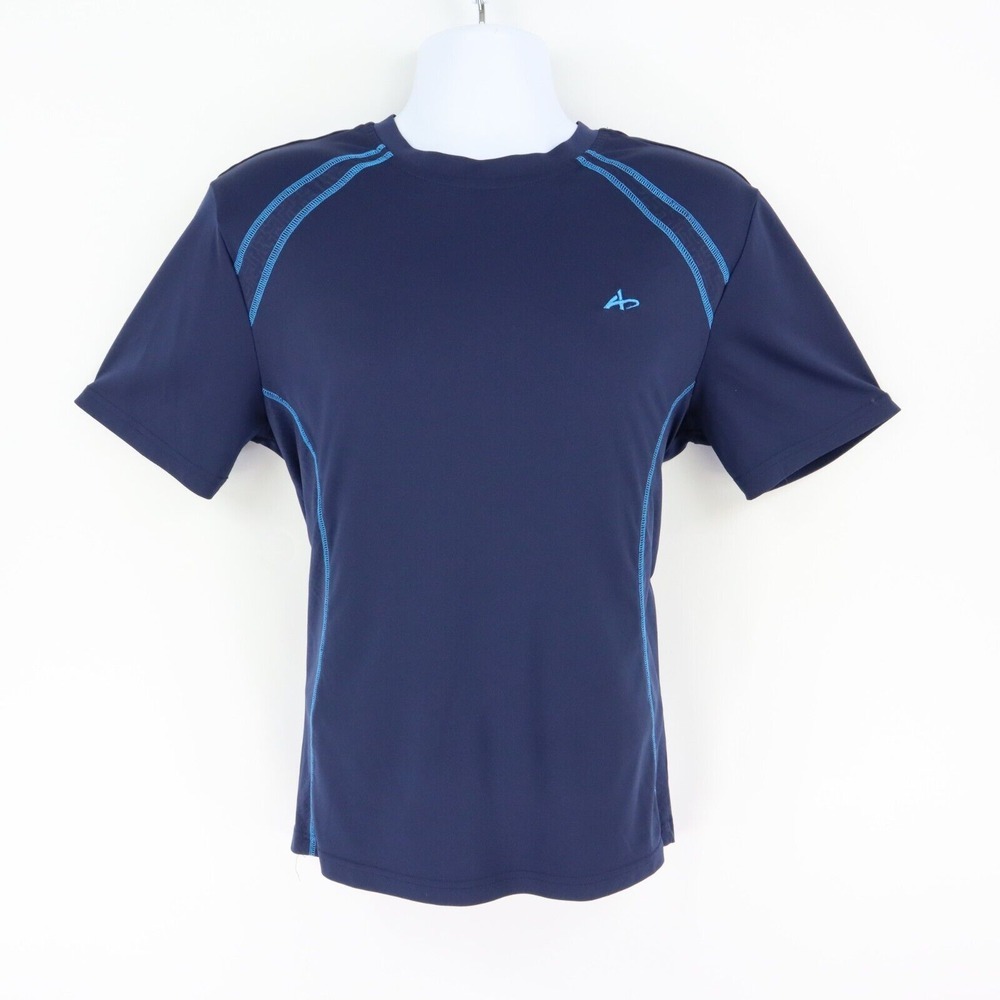 Athletec Activewear Shirt Crew Neck Mens Size M Blue Accent Stripes Short Sleeve